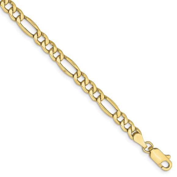4.5mm 10k Yellow Gold Hollow Figaro Chain Bracelet 8 Inch